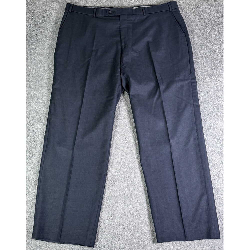 BALLIN Flat Front COMFORT-EZE Dress Pants Men's 42x29 Navy Blue Super 120s Wool